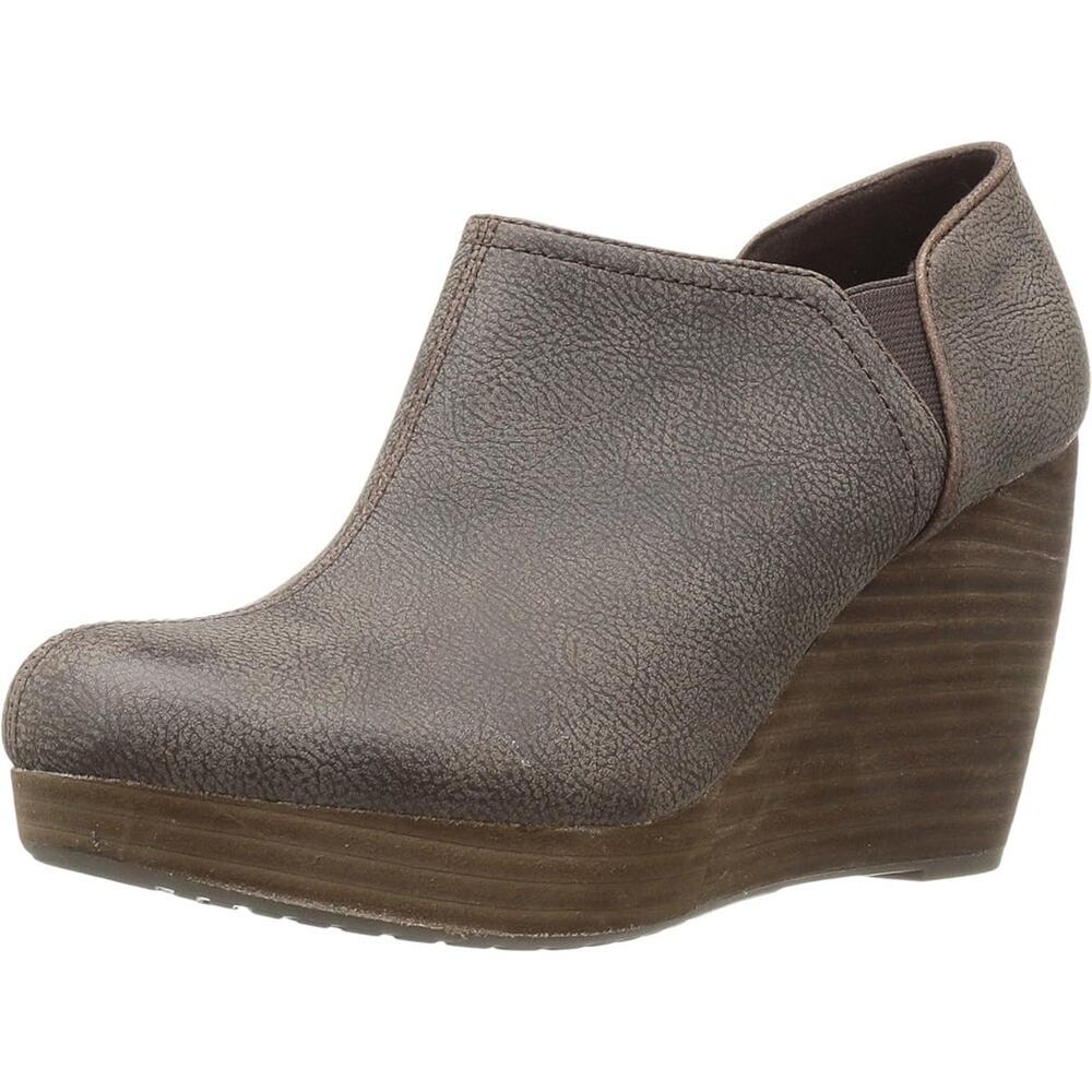 Dr. Scholl's Harlin Wedge Bootie Women 8.5 Brown Slip On Vegan Leather Comfort